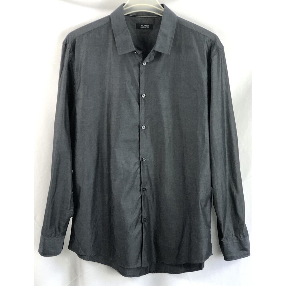 Alfani Button Oxford Shirt XL Reg Fit Gray Sateen Longsleeve Career Business